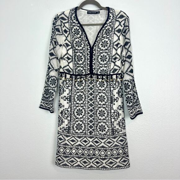 Antik Batik | Ida Mini Dress Cream Black Embroidered Tassels Boho Summer XS - Picture 6 of 15